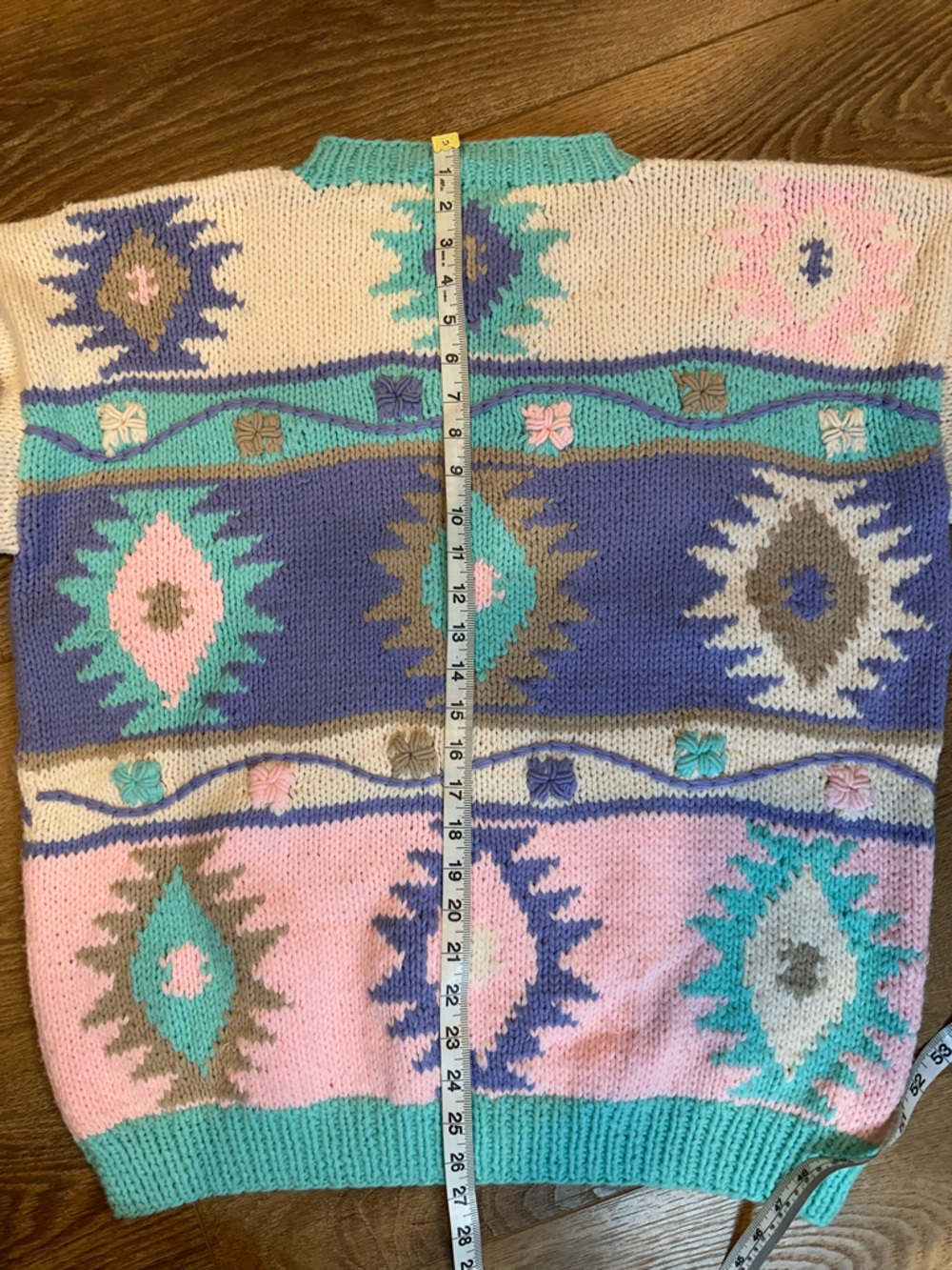 Handknitted Vintage Pastel Aztec Knit Crewneck - Pink, Teal, Lavender, Cream - Picture 5 of 6